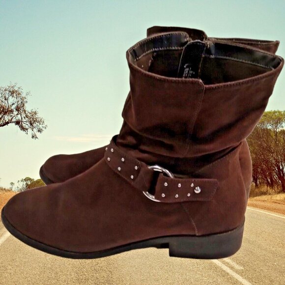 American Eagle Boots Womens Size 7 Ankle Brown Beaded Studs Faux Leather Boots - Picture 7 of 14